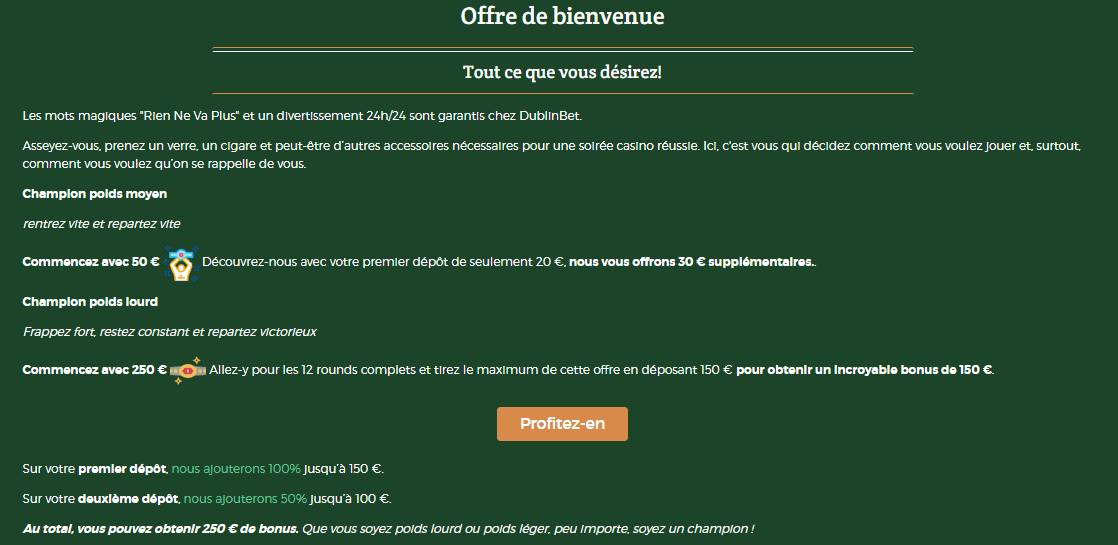 bonus bienvenue dublin bet